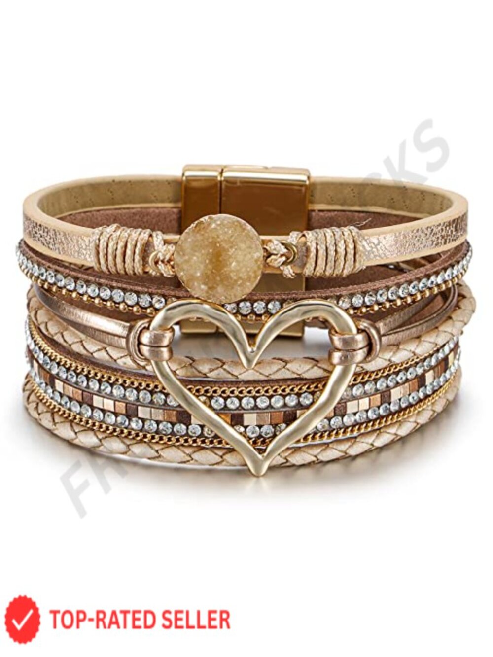 Boho Leather Wrap Multi-Layer Pearl Crystal Bracelet